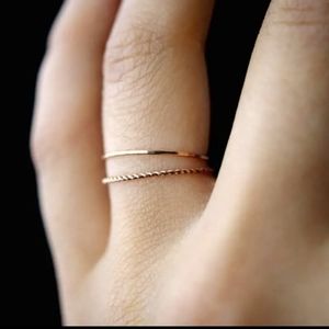 2 Piece Dainty Minimalist  14K Gold Plated Ring Gold Band Delicate sz 6